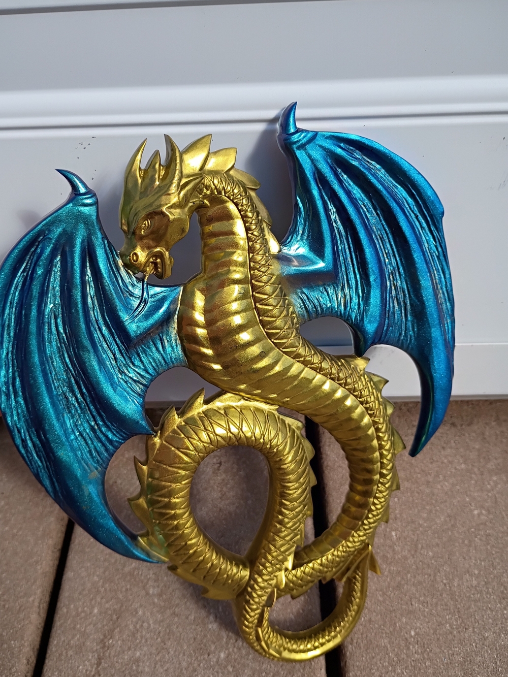 DRAGON Gold and Teal Dragon Wall Accent - Decorative Fantasy Resin Art